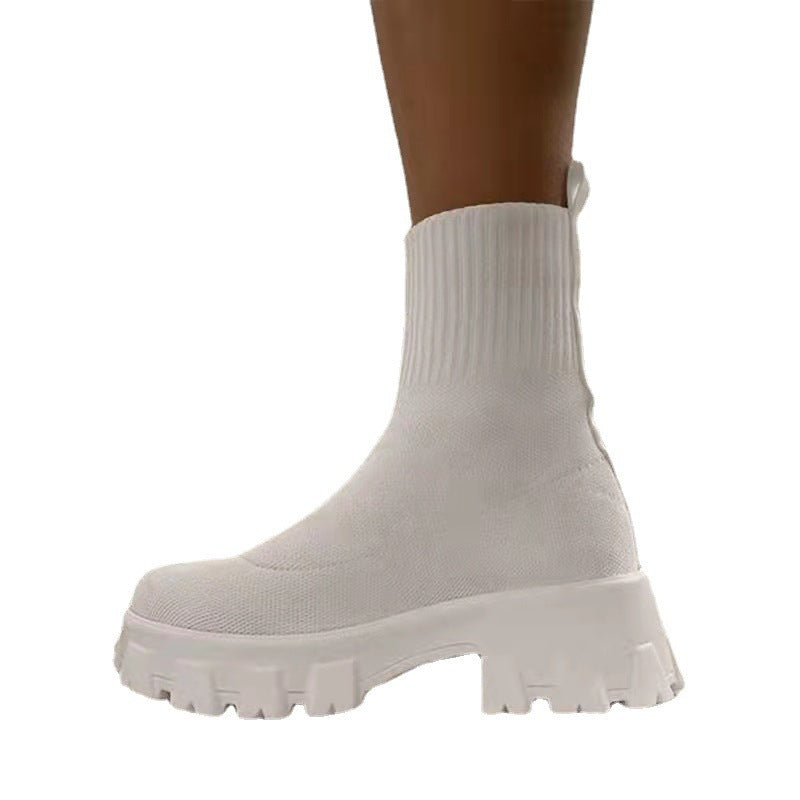 Damen Strick-Sock-Boots mit elastischem Schaft und kontrastierender Profilplateau-Sohle – Lioré