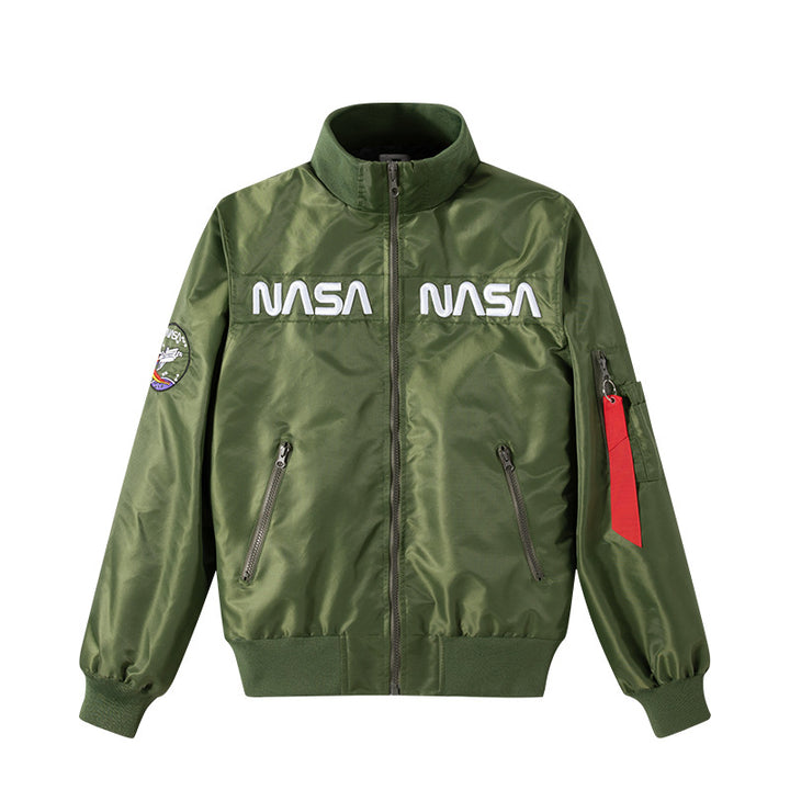 Herren o-Glanz-Technik-Bomber mit gestickten NASA-Brustpaneelen und Ärmeltasche Echo Archiv