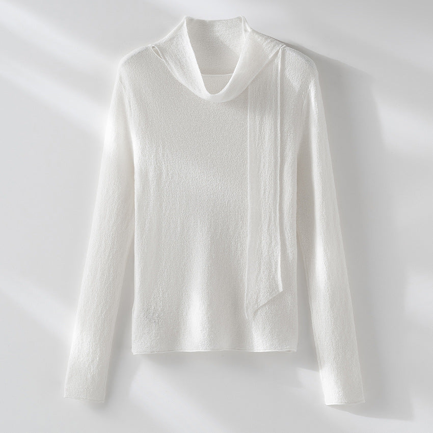 Damen Feiner Feinstrickpullover mit Schalkragen und asymmetrischem Schlaufendetail Echoarchiv