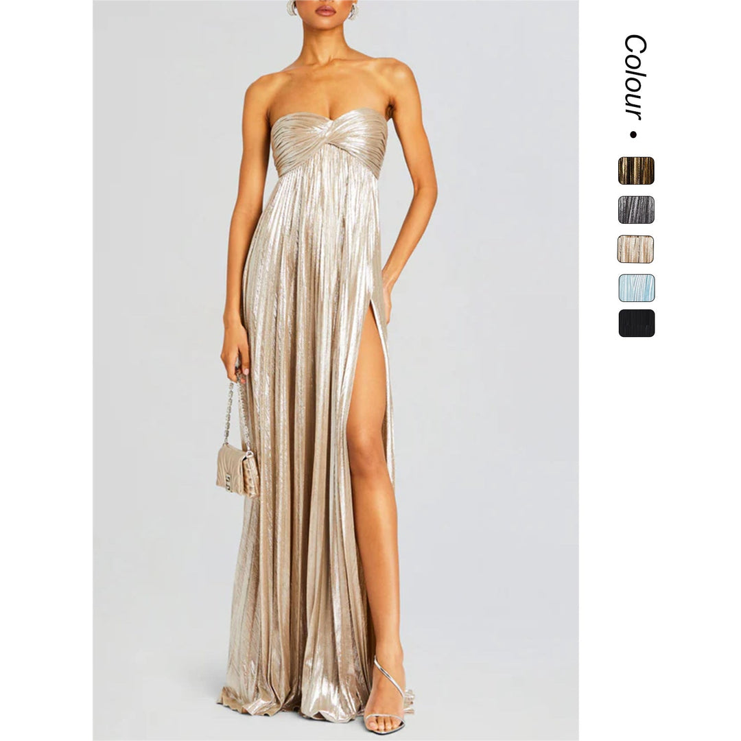 Damen Abendkleid mit schulterfreiem Design und elegantem Schlitz Echoarchiv