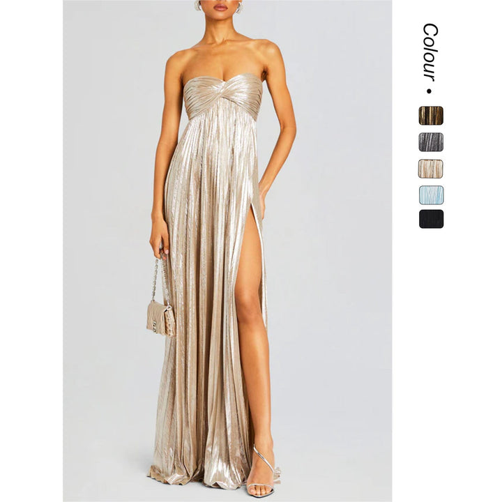 Damen Abendkleid mit schulterfreiem Design und elegantem Schlitz Echoarchiv