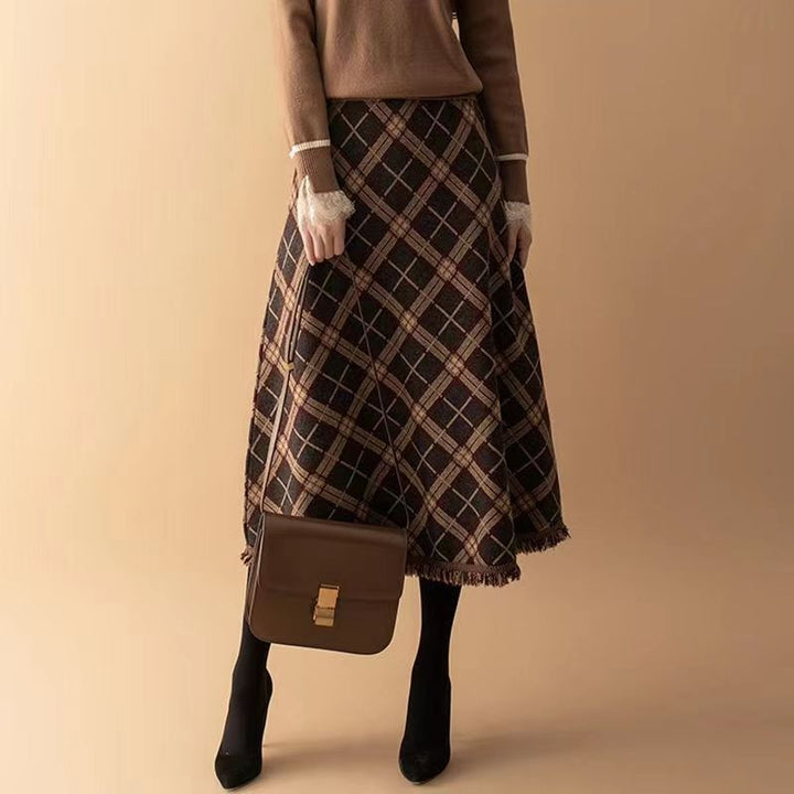 Damen Eleganter Karierter Midirock Echo Archiv