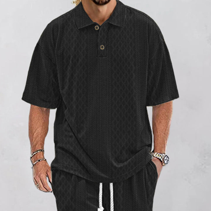 Herren modisches Polohemd mit strukturiertem Design und kurzen Ärmeln Echoarchiv