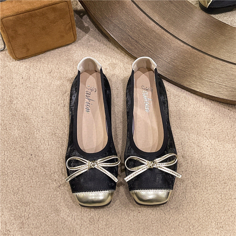 Damen nan Ballerina-Slipper mit quadratischer Zehenpartie, Schleifenapplikation und viskoelastischem Fußbett Echo Archiv