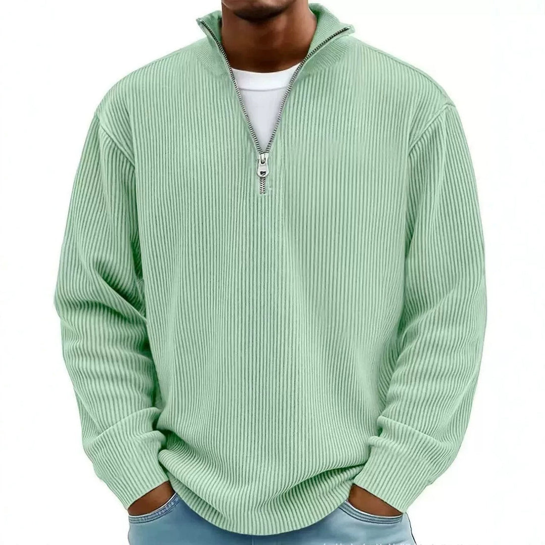 Herren gerippter Strickpullover mit Halbreißverschluss und Stehkragen Echo Archiv