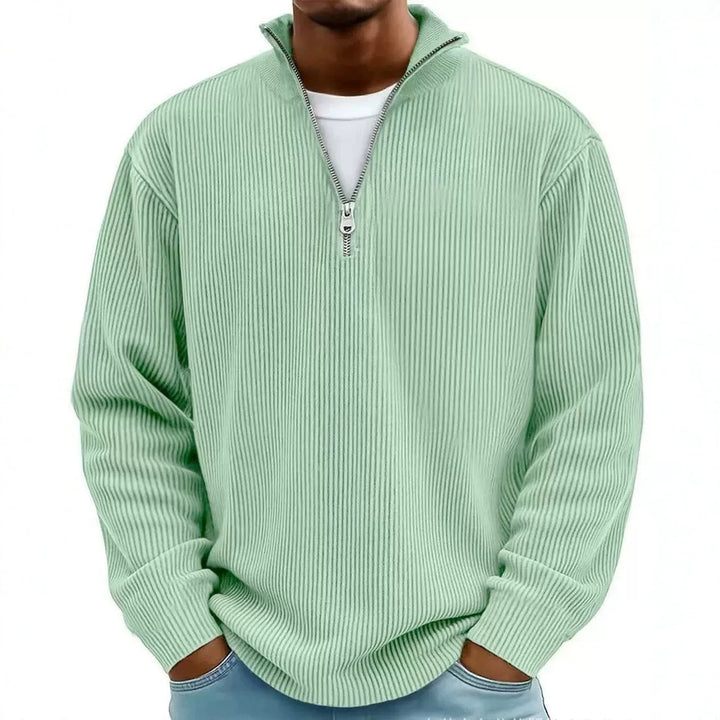 Herren gerippter Strickpullover mit Halbreißverschluss und Stehkragen Echo Archiv