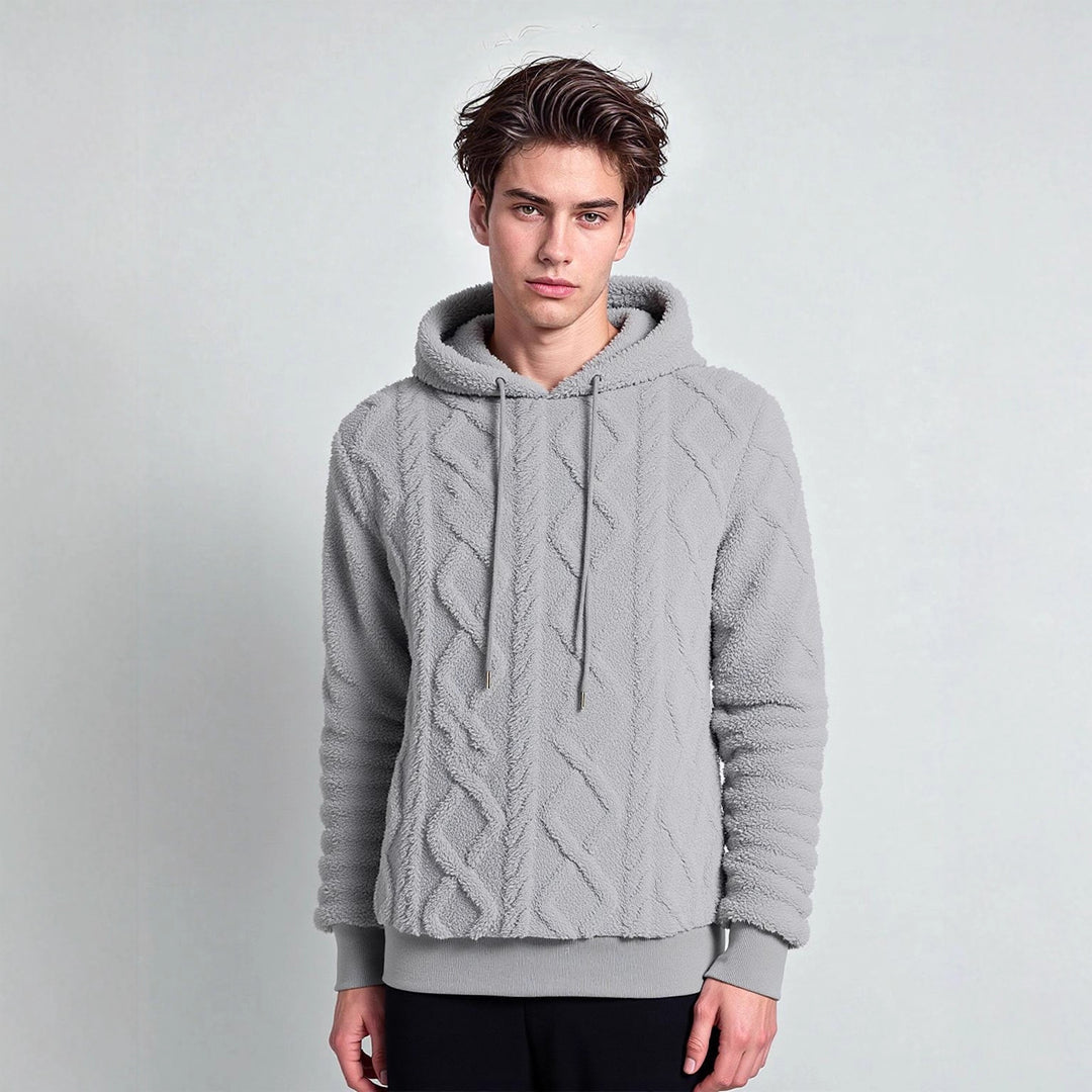 Herren Teddy-Fleece-Hoodie mit diamantstruktur, gefütterter Kapuze und weichen Rippbündchen Echoarchiv