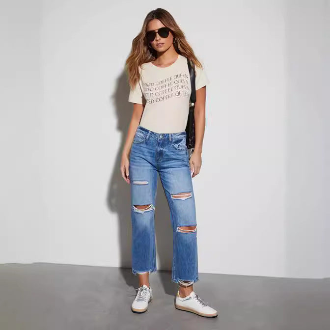 Damen Destroyed Jeans im modischen Bootcut-Stil Echo Archiv