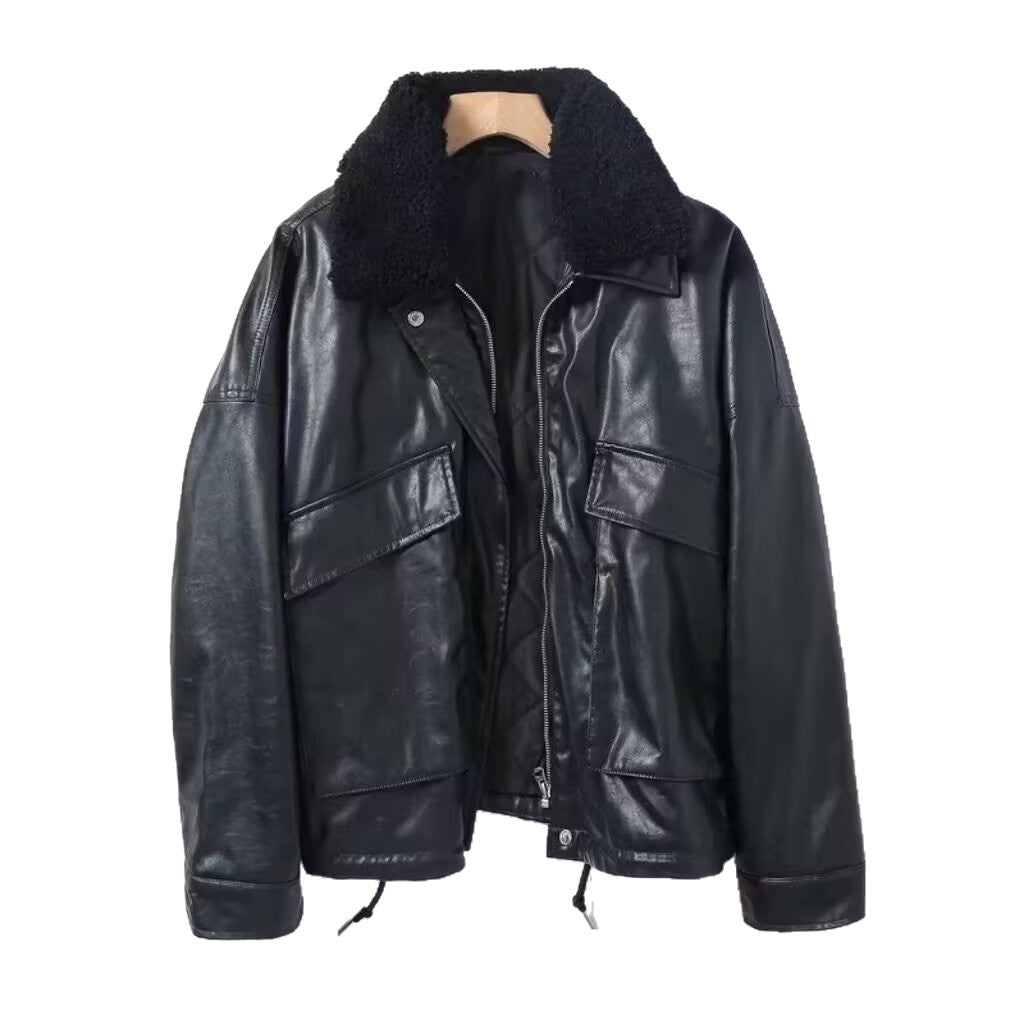 Herren Lederjacke im Bomberstil mit Teddykragen Echoarchiv