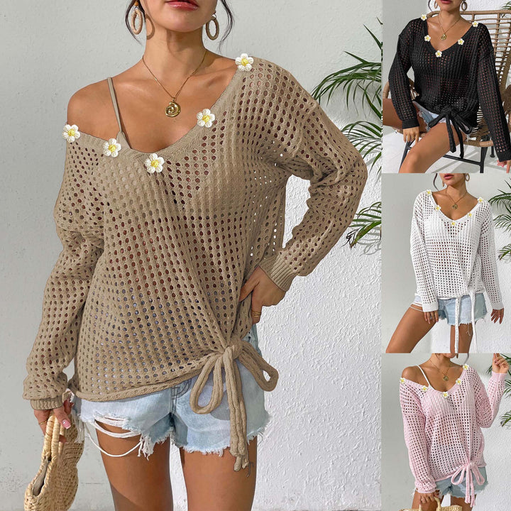 Damen luftiger Strickpullover mit floralem Dekor Echo Archiv