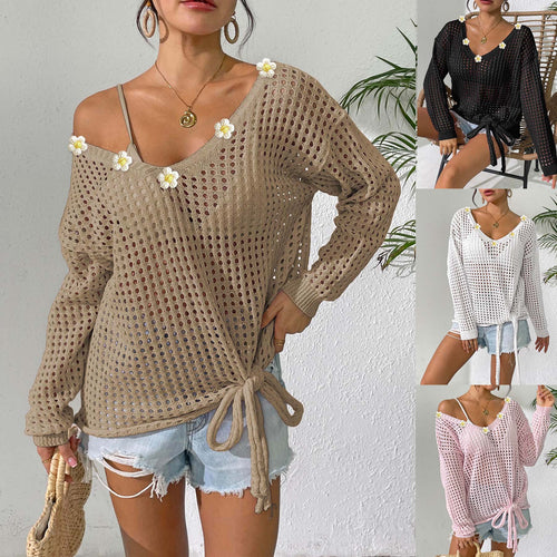 Damen luftiger Strickpullover mit floralem Dekor Echo Archiv