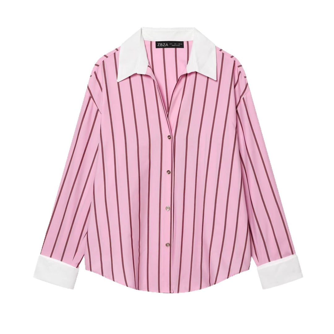 Damen Gestreifte Oversize-Bluse mit kontrastkragen und Manschetten Echoarchiv