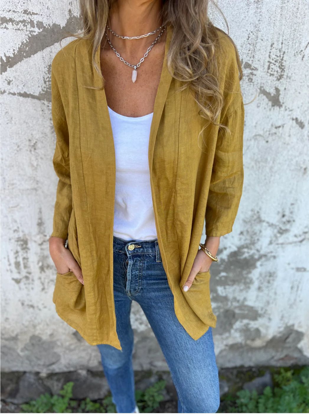 Damen lässige Sommerjacke aus leichtem Leinen Echoarchiv