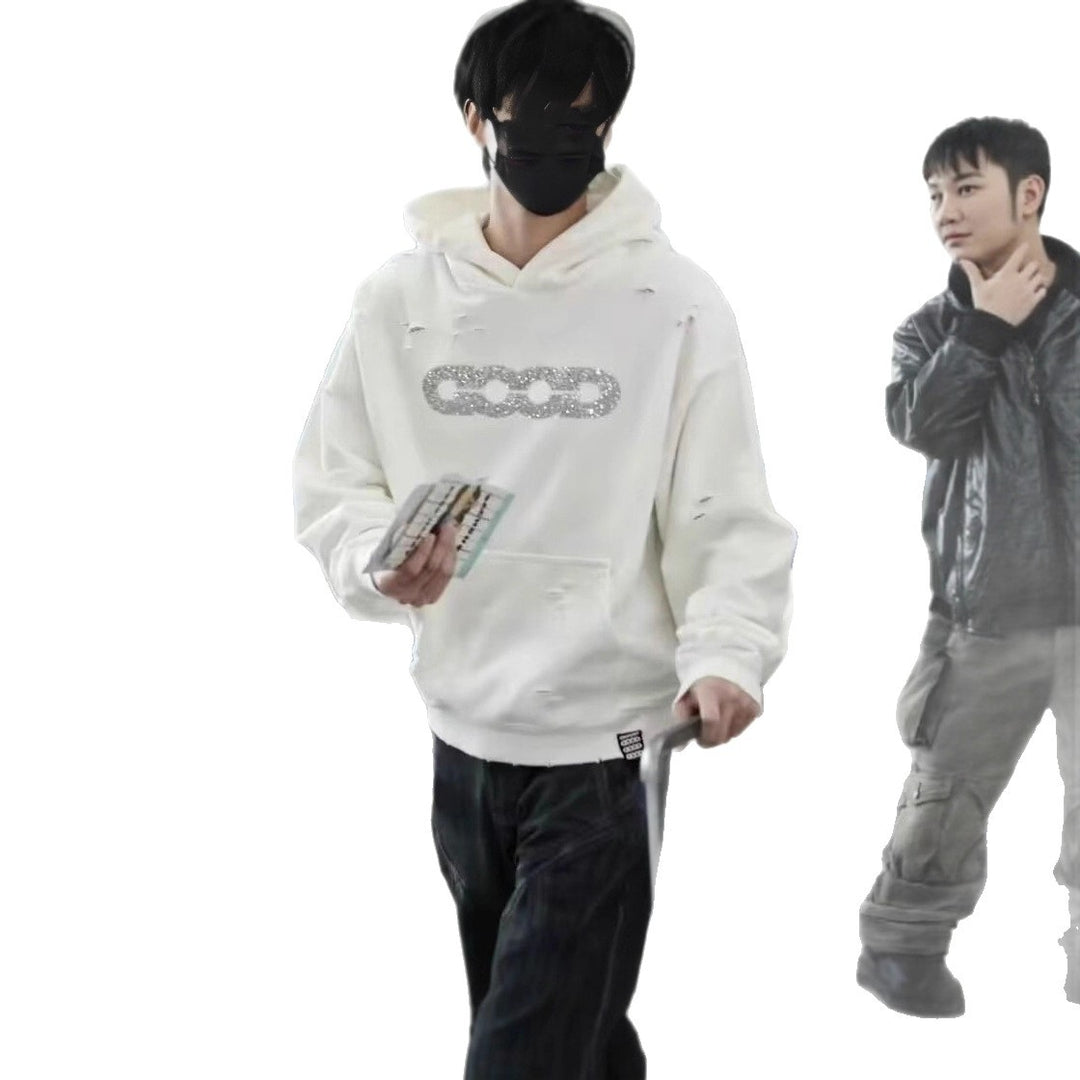 Damen Oversized Kapuzenpullover mit zerrissenen Details Echoarchiv