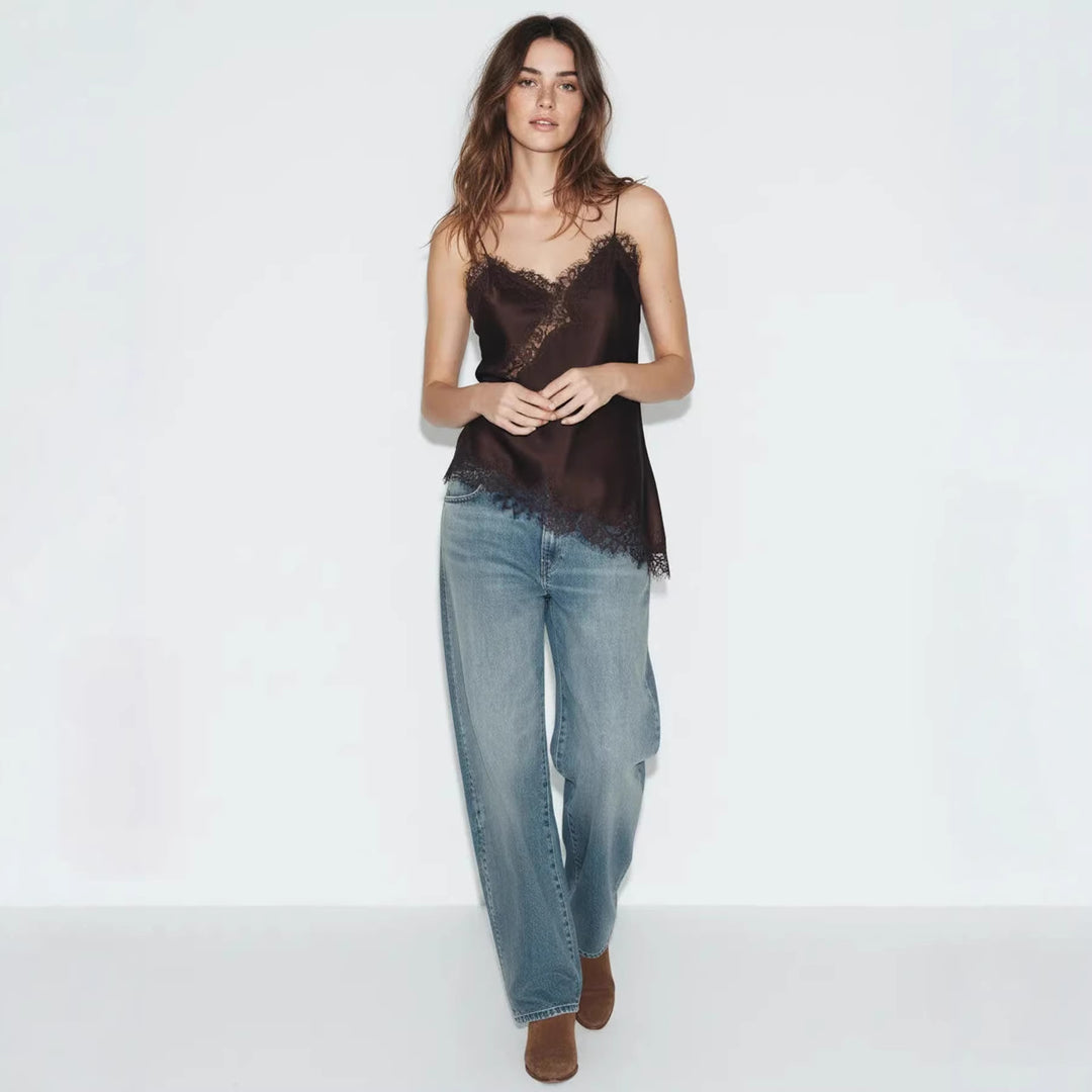 Damen Satin Top mit eleganter Spitze und Spaghettiträger Echo Archiv