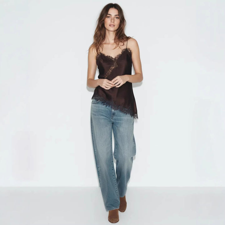 Damen Satin Top mit eleganter Spitze und Spaghettiträger Echo Archiv