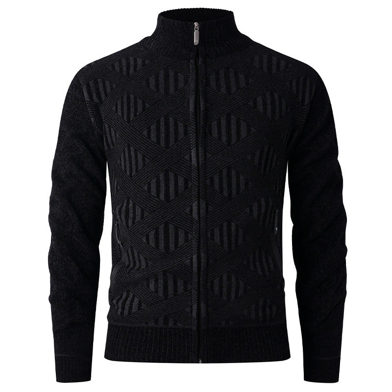 Herren elegante Strickjacke mit strukturiertem Design und hohem Stehkragen Echoarchiv
