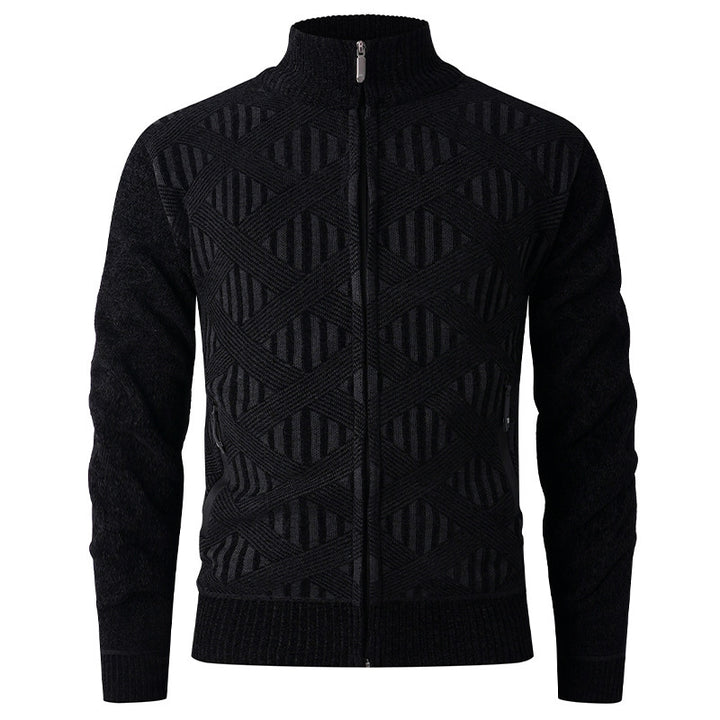 Herren elegante Strickjacke mit strukturiertem Design und hohem Stehkragen Echoarchiv
