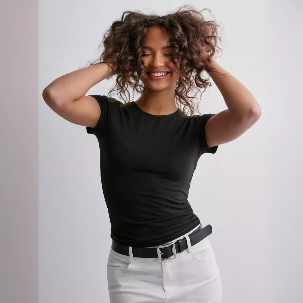 Damen Slim Fit T-Shirt aus hochwertigem Baumwollmix mit elastischem Stretch Echoarchiv