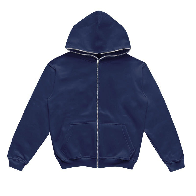 Unisex minimalistisch strukturierter Kapuzenzipper mit spitzer Kapuze, Kängurutasche und verstärkten Bündchen – Auréline