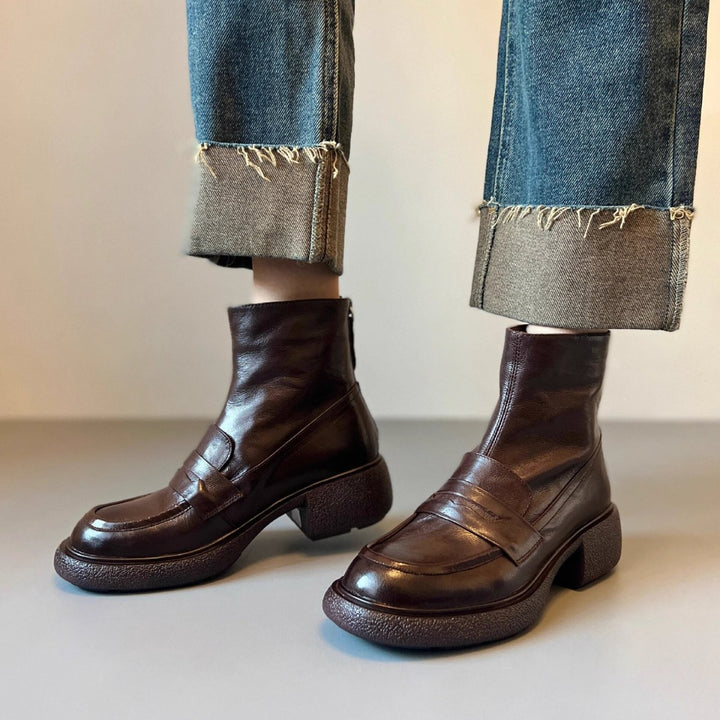 Damen Ankle‑Loafer‑Stiefelette aus Nappaleder mit sculpted Plateau‑Blockabsatz Echo Archiv