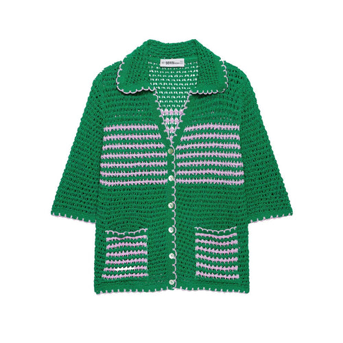 Damen Häkelstrickjacke mit kurzem Arm, Knopfleiste und Vintage-Kragen Echo Archiv