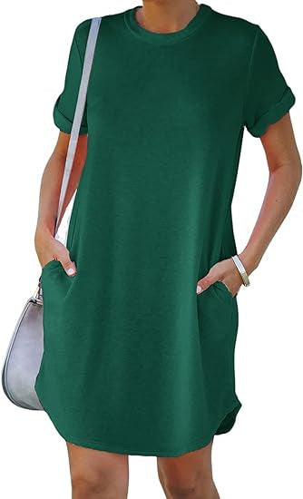 Damen lässiges Freizeitkleid mit Taschen und Rundhalsausschnitt Echoarchiv