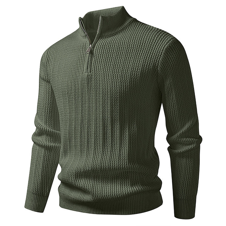Herren nan feinstrukturierter Halbzip-Pullover mit Stehkragen, geripptem Strukturstrick und schmaler Passform Echo Archiv