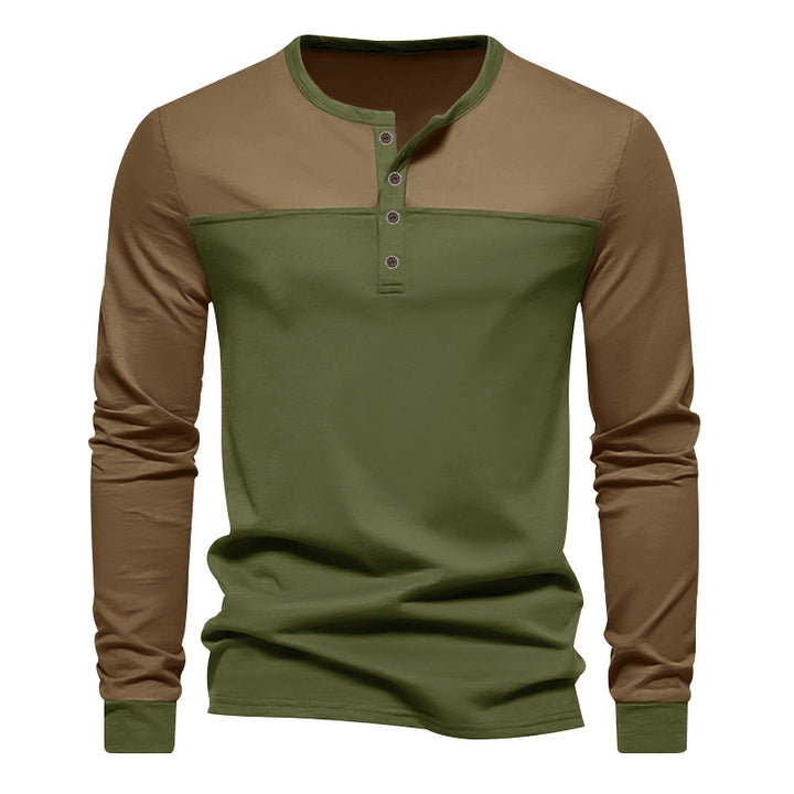 Herren nan langärmeliges Henleyshirt mit Kontrastpasse kurzer Knopfleiste und gerippten Bündchen Echo Archiv