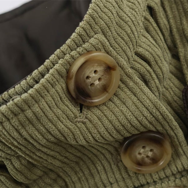 Damen Kurze Cord-Trenchjacke mit Taillengürtel, Cape-Detail und Stehkragen Echo Archiv