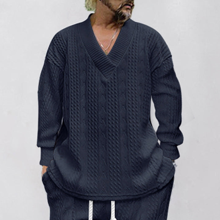 Herren Oversize-Zopfmuster-Pullover mit tiefem V-Ausschnitt Echoarchiv