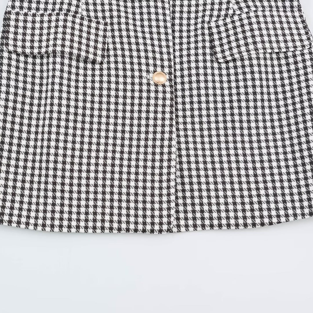 Damen Oversize-Blazer im Hahnentritt‑Muster mit Ballonärmeln und Pattentaschen Echoarchiv