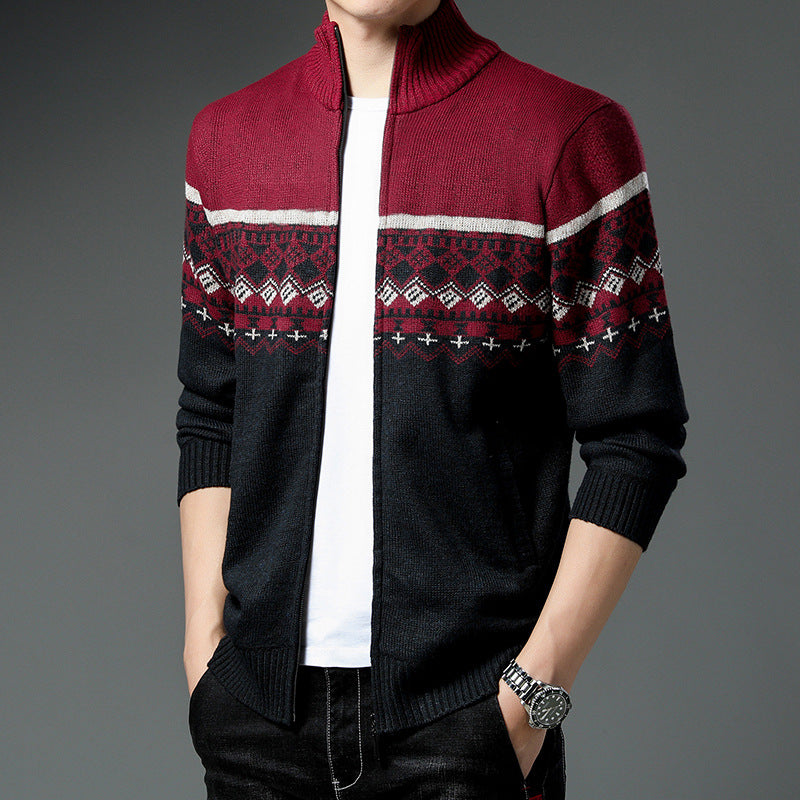Herren Strickjacke mit hohem Kragen und attraktiven Mustern Echoarchiv