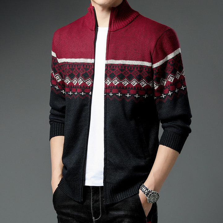Herren Strickjacke mit hohem Kragen und attraktiven Mustern Echoarchiv