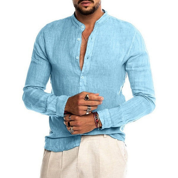 Herren Leinenhemd mit modernem Henley-Ausschnitt und Struktur Echoarchiv