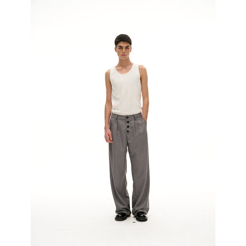 Damen Weite High-Waist Bundfaltenhose mit markanter Knopfleiste Echoarchiv