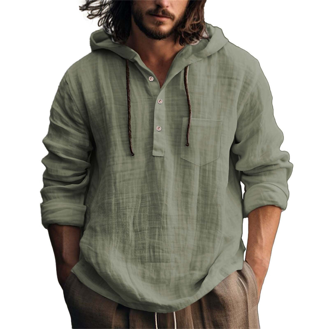 Herren lässiges Kapuzenshirt mit Knopfleiste und Brusttasche Echoarchiv