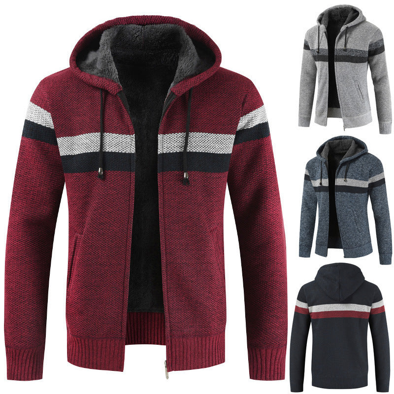 Herren Kapuzenstrickjacke mit kontrastierenden Streifen Echoarchiv