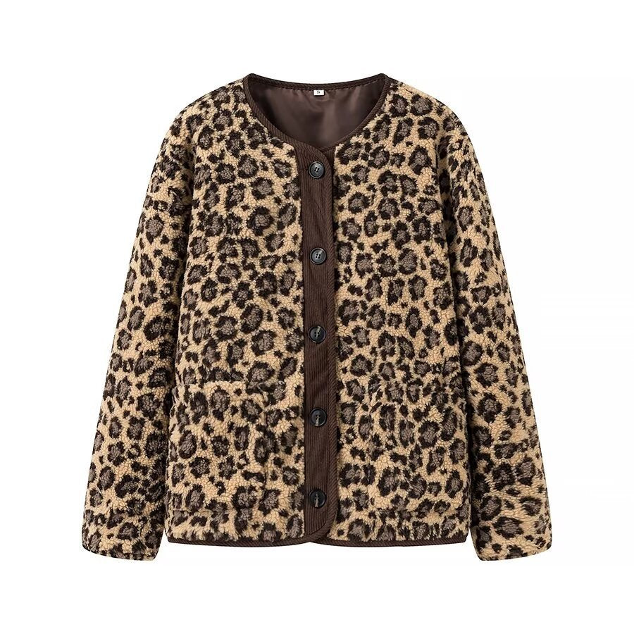 Damen Kurzjacke im Teddy‑Look mit Leopardenmuster und Knopfverschluss Echo Archiv