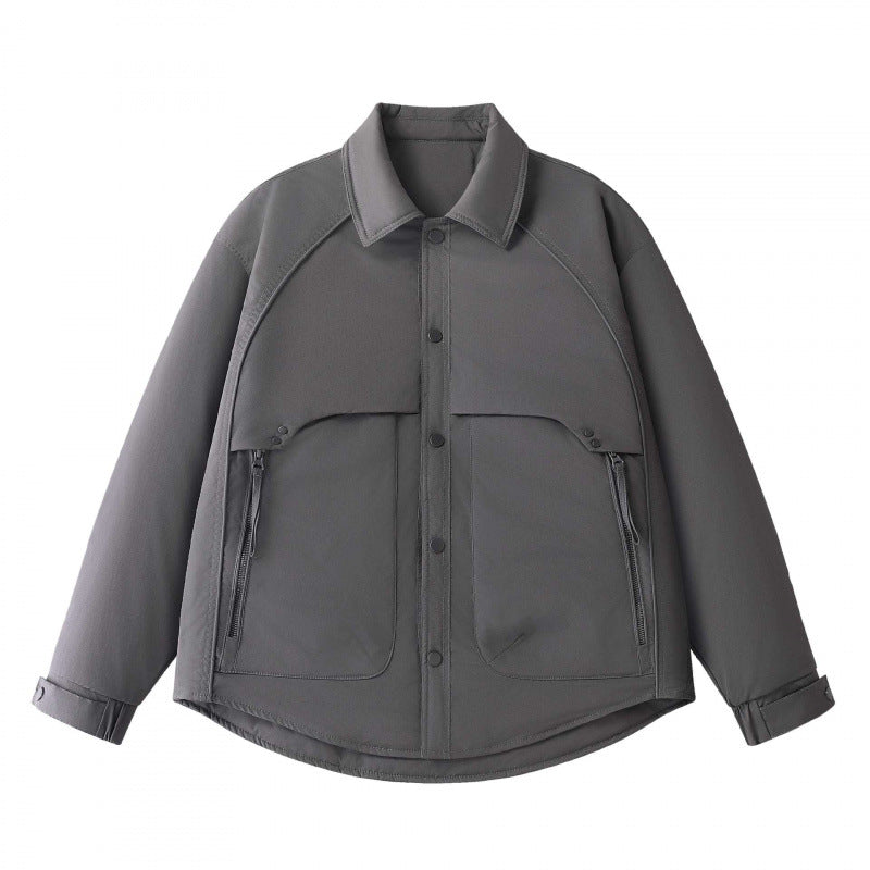 Herren Gepolsterte Hemdjacke mit abgerundetem Saum, Reißverschluss-Taschen und Druckknopf-Leiste Echo Archiv