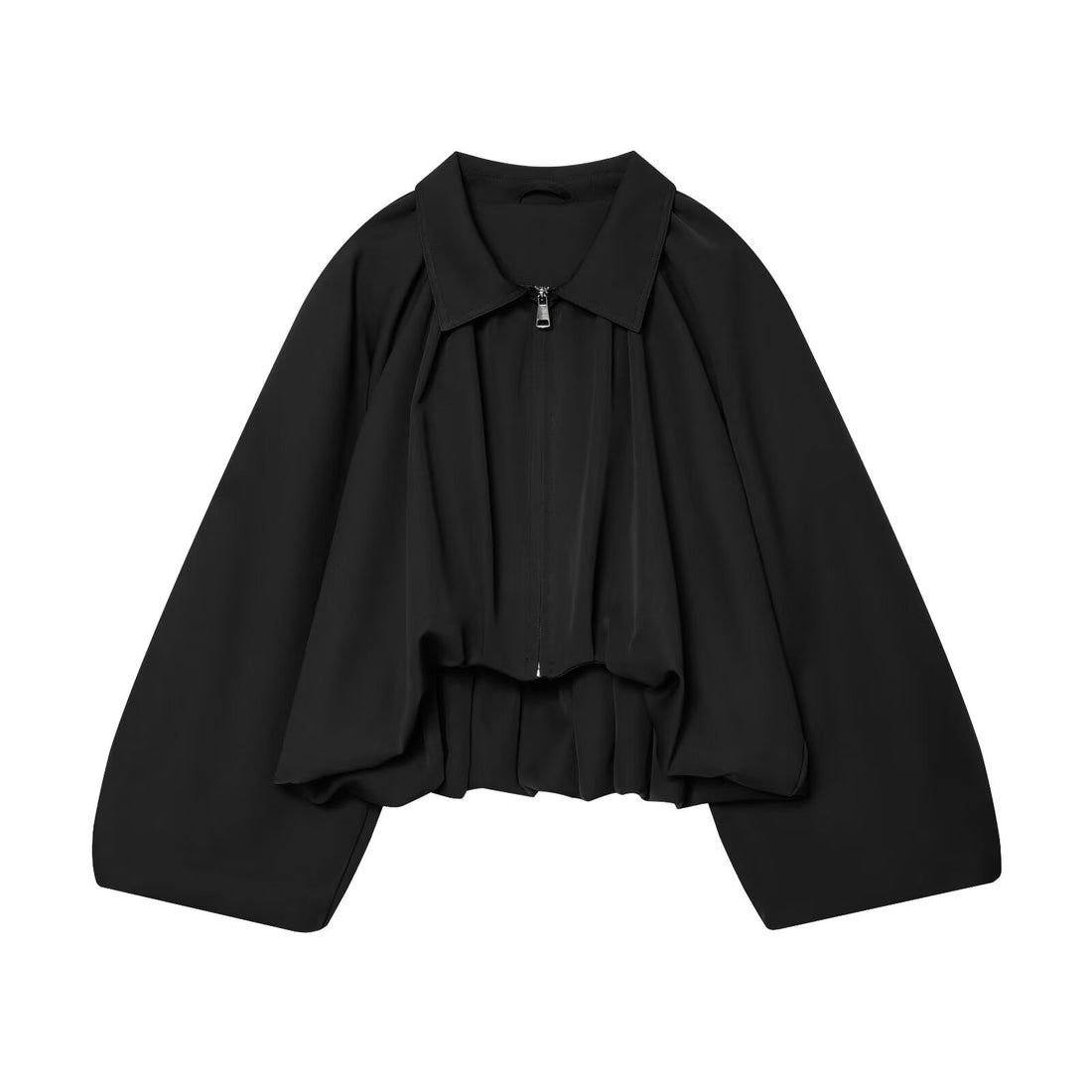 Damen Kurz geschnittene Blousonjacke mit weitem Ballonärmel, Reißverschluss und elastischem Saum Echoarchiv