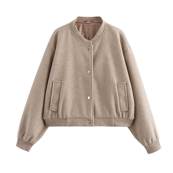 Damen Oversize-Bomberjacke aus Wollmix mit Druckknopfverschluss und geripptem Saum Echo Archiv
