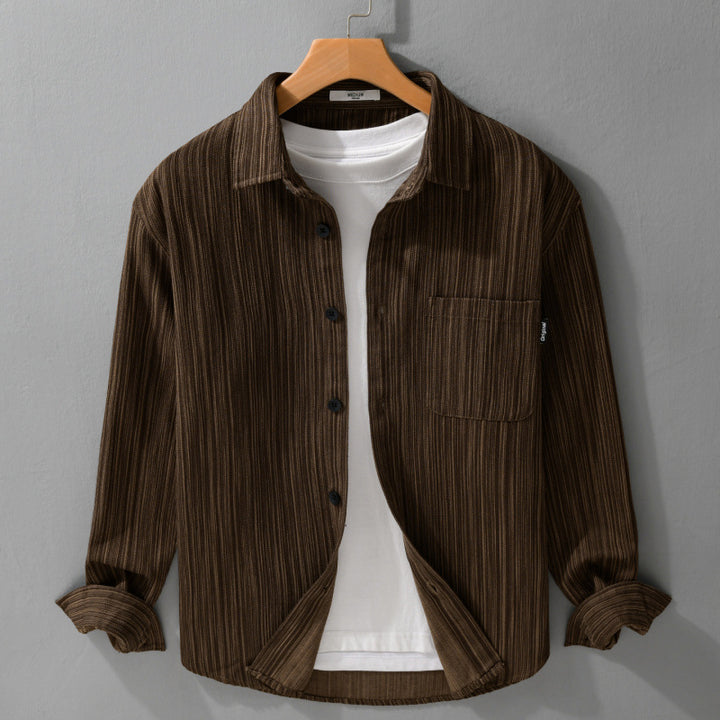 Herren Cord-Overshirt mit feiner Streifenstruktur und aufgesetzter Brusttasche Echoarchiv