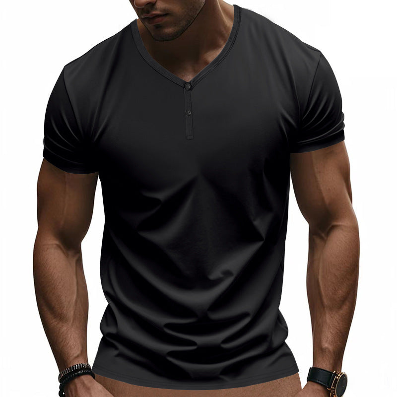 Herren Kurzarm Henley-T-Shirt mit strukturiertem V-Ausschnitt Echoarchiv