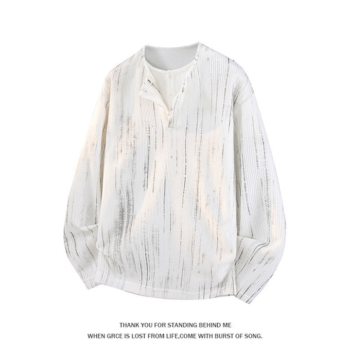 Herren Oversize Strickpullover mit Henley-Ausschnitt und feiner Strukturstreifen Echoarchiv