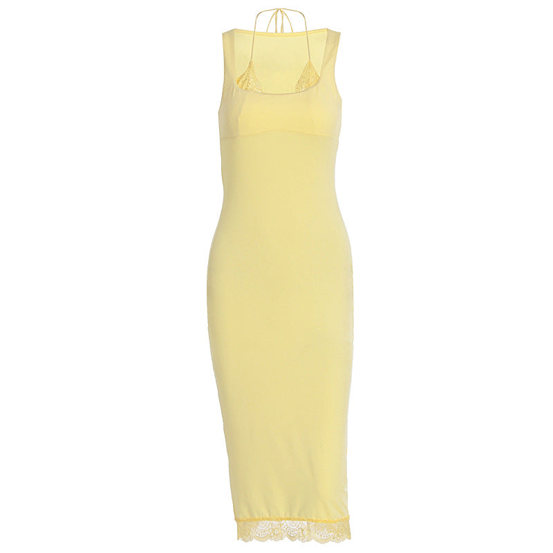 Damen Elegantes Langarm-Kleid mit Spitzenbordüre Echo Archiv