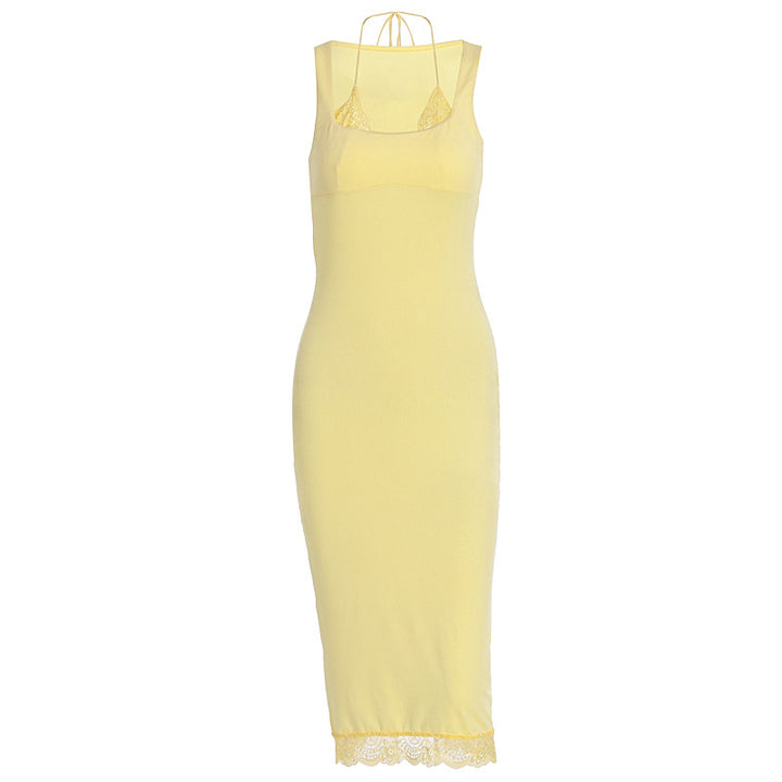 Damen Elegantes Langarm-Kleid mit Spitzenbordüre Echo Archiv