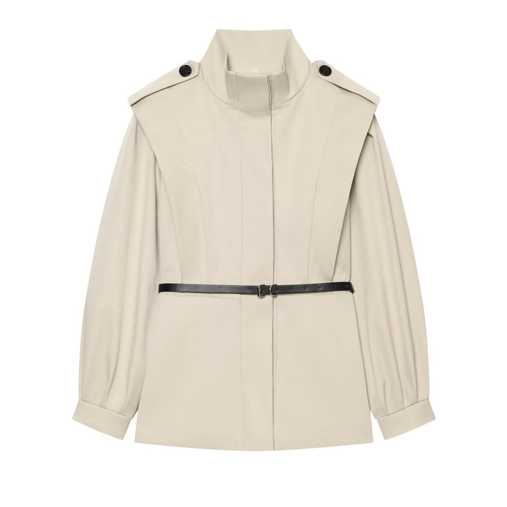 Damen Cape-ähnliche Manteljacke mit Stehkragen, Schulterklappen und Taillengürtel Echo Archiv