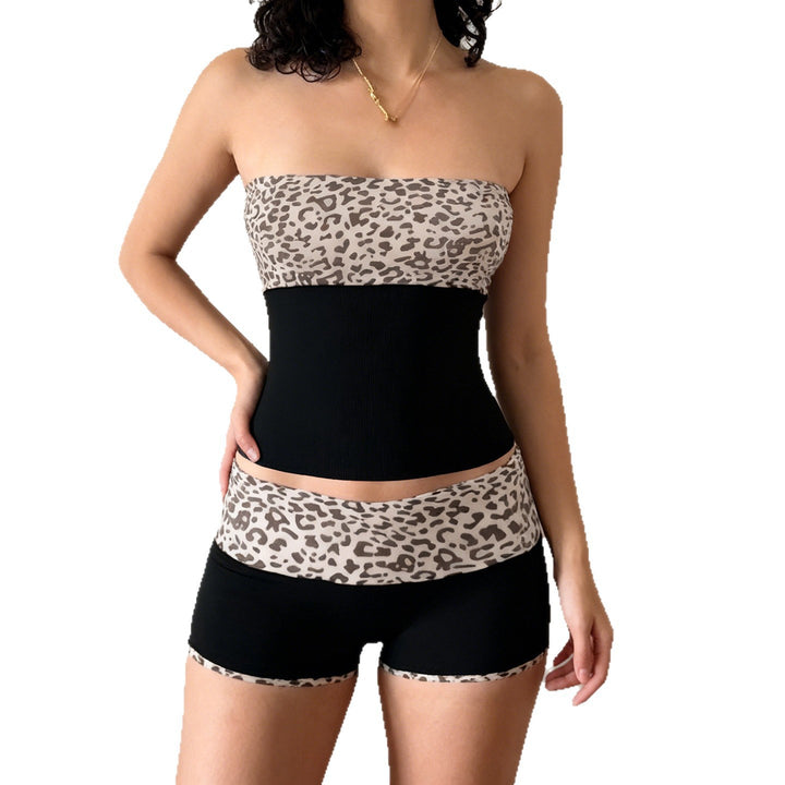 Damen Bandeau-Bikini-Set mit modischem Leopardenmuster und bequemen Shorts Echo Archiv