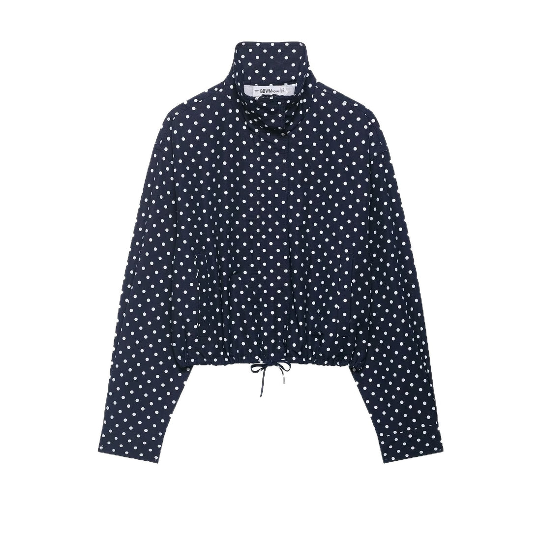 Damen Gepunktete Cropped-Blusenjacke mit Stehkragen, Tunnelzug und Eingrifftaschen Echoarchiv